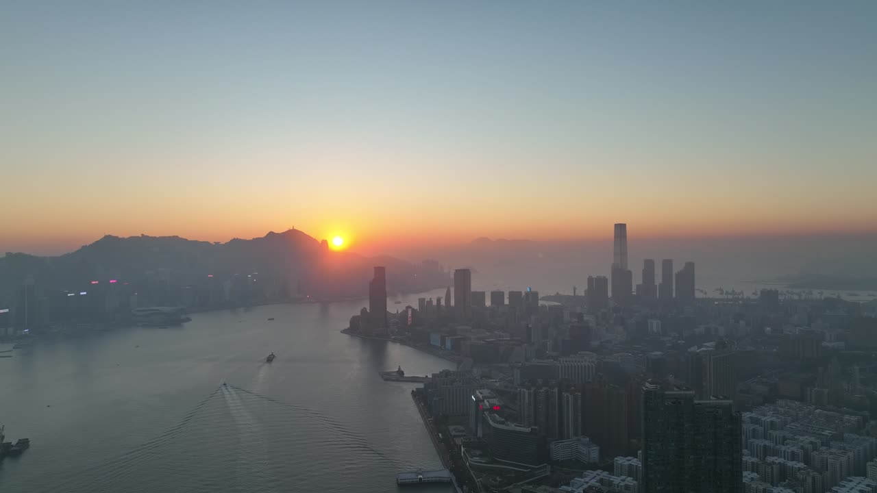imágenes aéreas en 4k de la ciudad de hong kong al atardecer