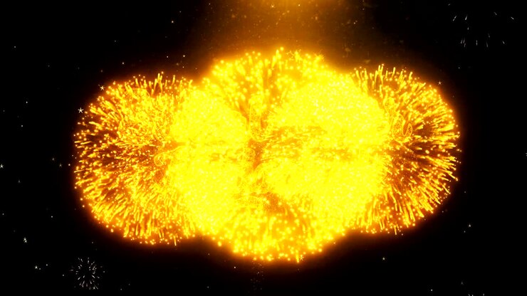 Eid al-Fitr mubarak Text Wish On Firework Display Explosion Particles.