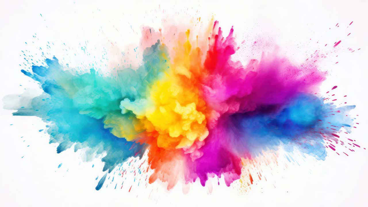Vibrant explosion of colorful powder captured from a front-facing angle ...