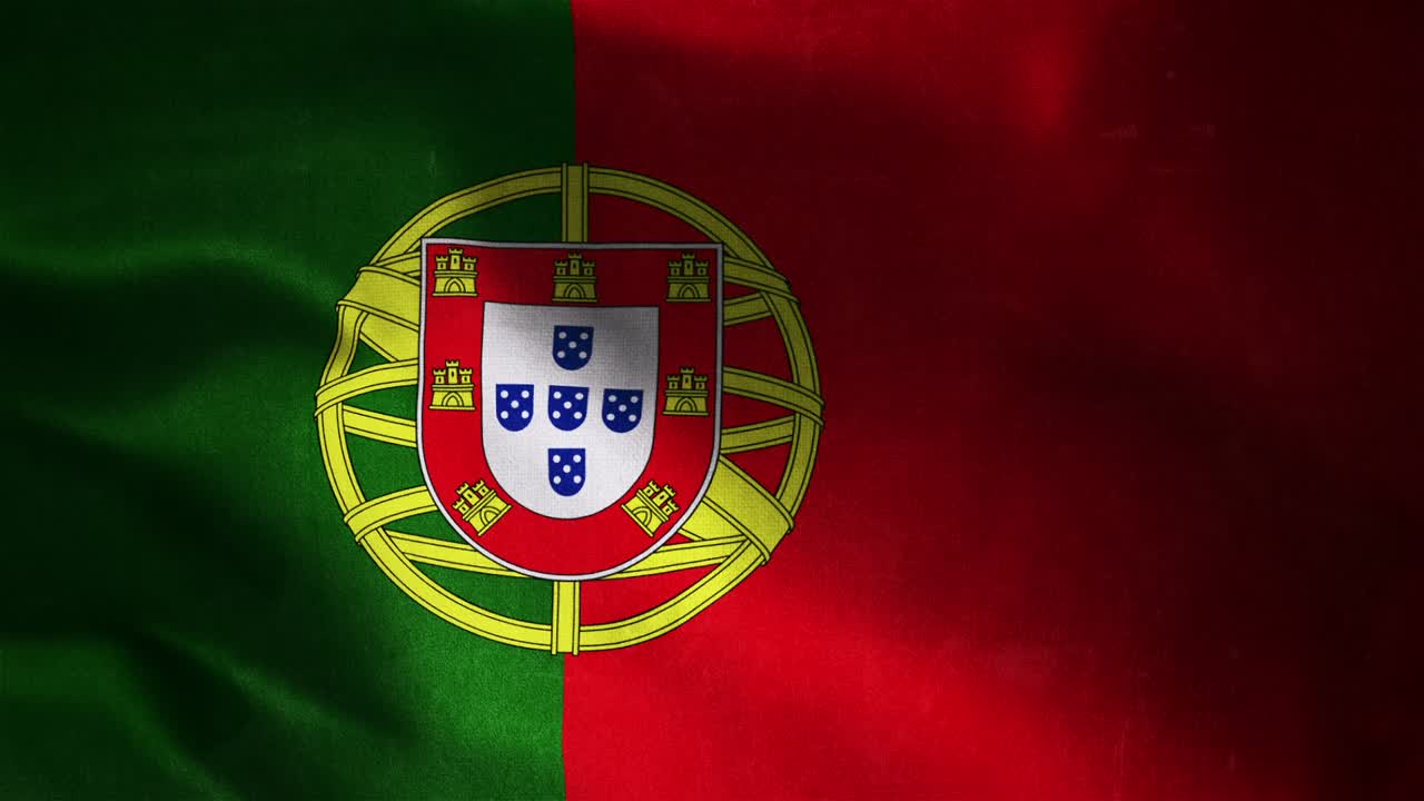 Bandeira nacional de Portugal ondulando com textura de tecido