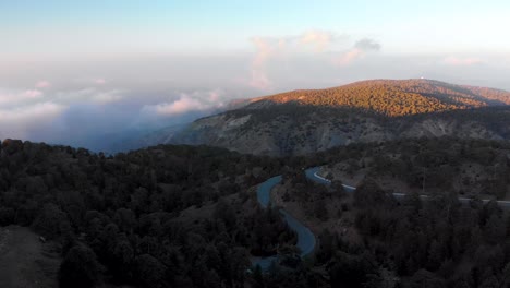 aerial static shot of mount olympus at sunrise