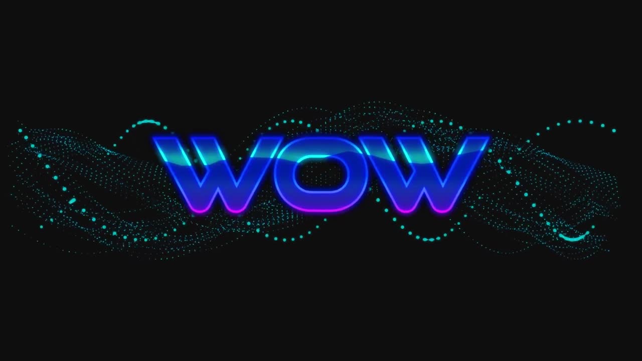 연결의 회전하는 초록색 네트워크 위에 와우 텍스트의 애니메이션