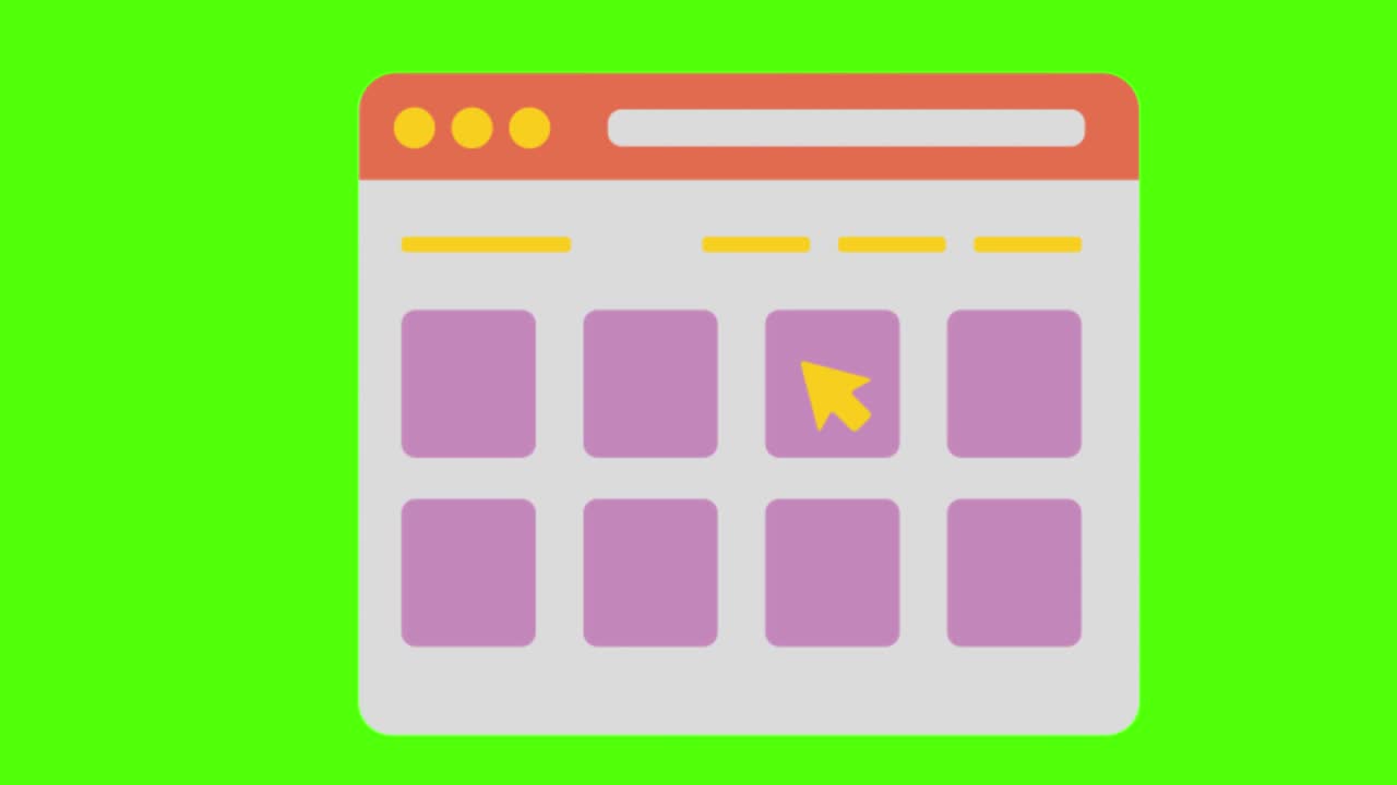 animación de un diseño del sitio web en un fondo de pantalla verde