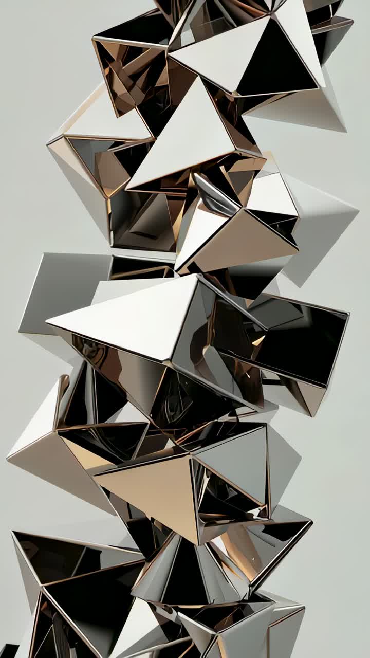 Vertical video: Camera shifting showing mirrored column turning in studio, revealing inner voids