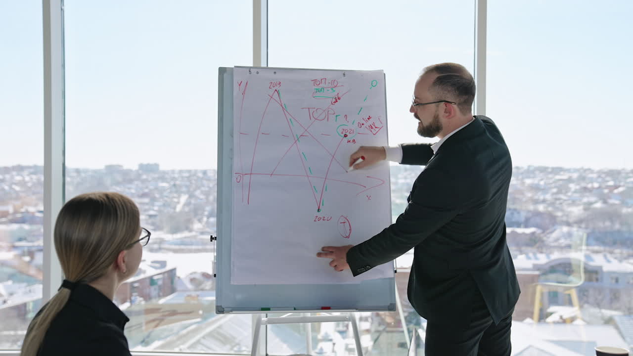 Professional team having a meeting. Businessman showing graphics and starting new paper. Friendly environment in the office.