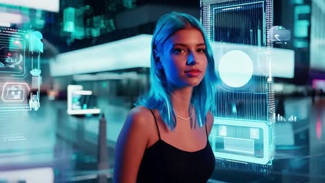 young woman in a cyberpunk city