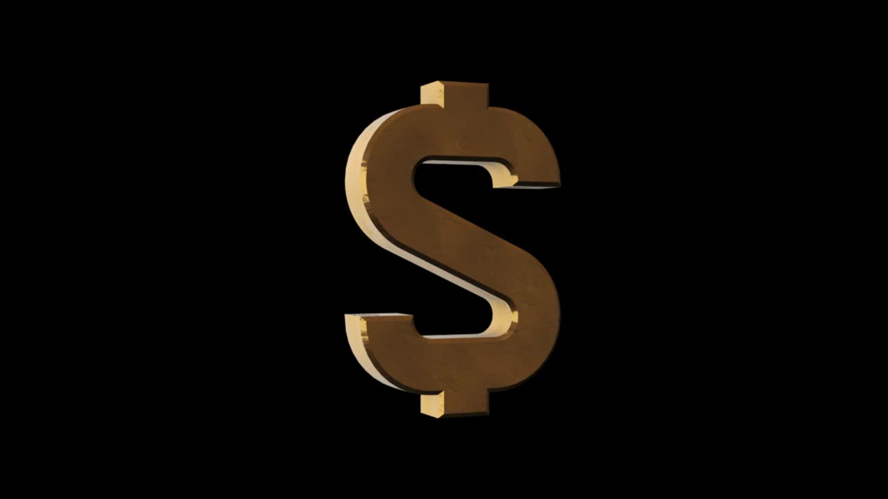 Símbolo do dólar dourado e enferrujado. Fundo transparente.