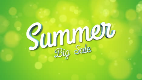 summer big sale with flying round bokeh and glitters on green gradient