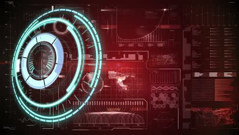 animación del círculo de procesamiento sobre la pantalla con datos diversos