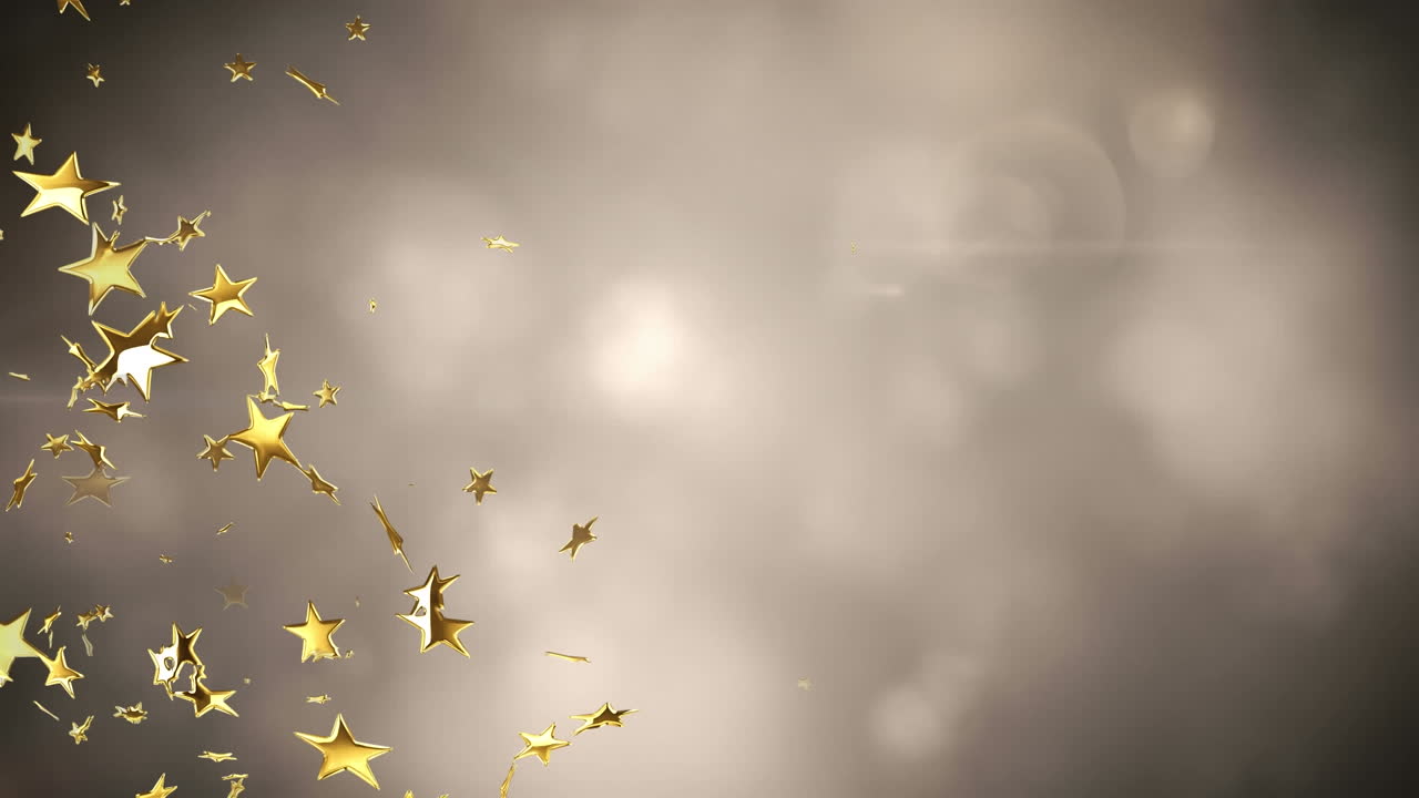 animazione di stelle che galleggiano su macchie luminose e nuvole su sfondo nero