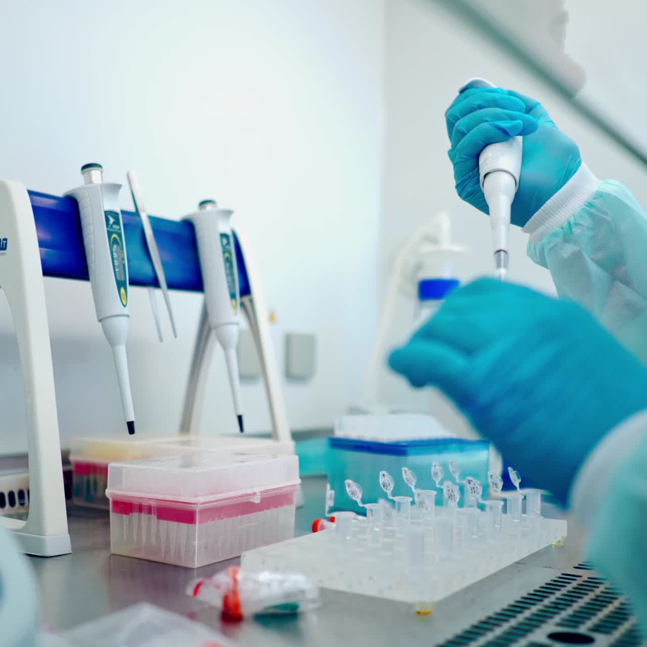 Biochemical analyzing by lab worker