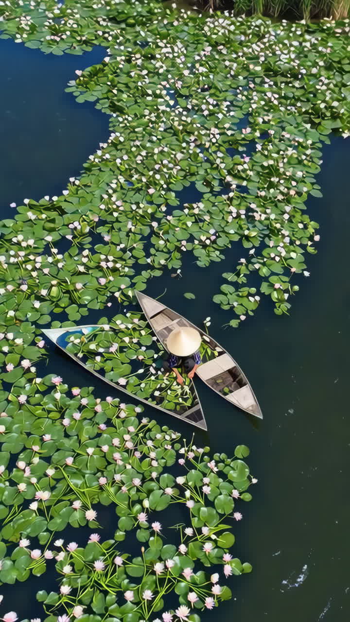 Traditional Water Lily Harvesting from a Boat