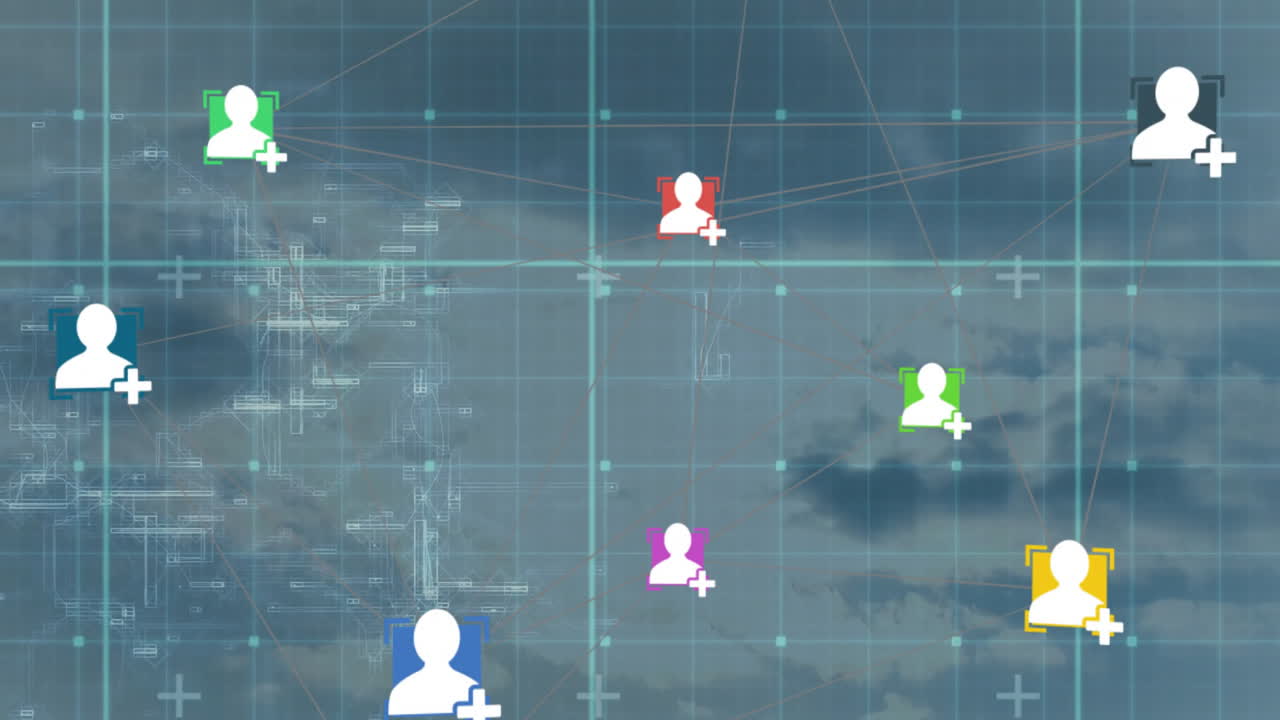 구름을 통해 연결 및 데이터 처리를 가진 지구의 애니메이션