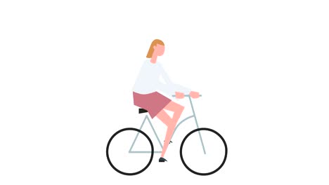 flat cartoon colorful woman character animation. girl ride bike cycle situation