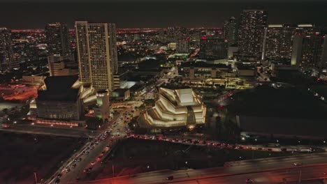 adrian arsh performing center miami florida at night drone video