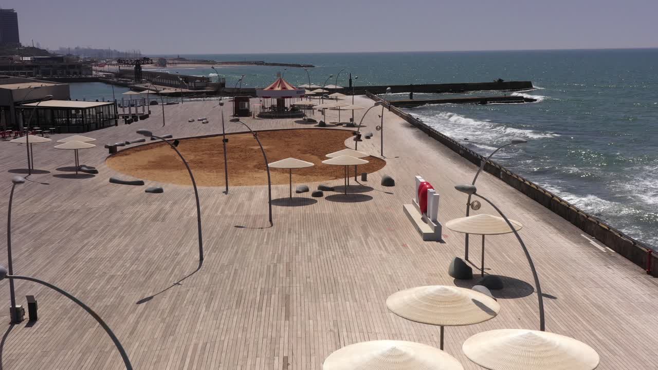 Tel Aviv Port Pier with Beach and Wooden Walkway