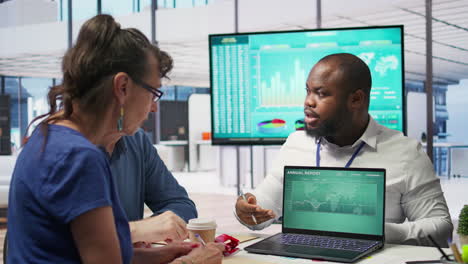 senior people consulting with a financial agent to create a retirement plan