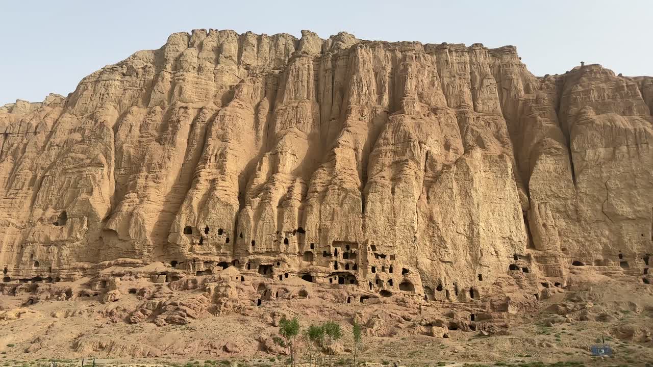 Historic Buddhist pilgrimage site in Bamyan Cave Valley, Afghanistan. Ancient monastery on Silk Road