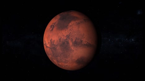 el planeta marte realista girando en el espacio, entre las estrellas, bucle 4k