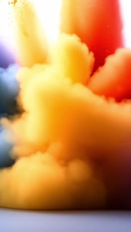 Vibrant smoke burst at fest. Vivid clouds of colored powder burst in vibrant hues, creating a dynamic display of color in a festive atmosphere.
