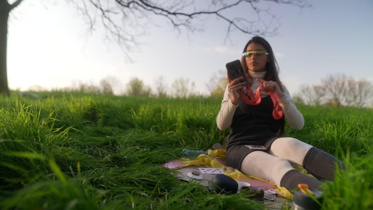 Woman taking pictures in the park