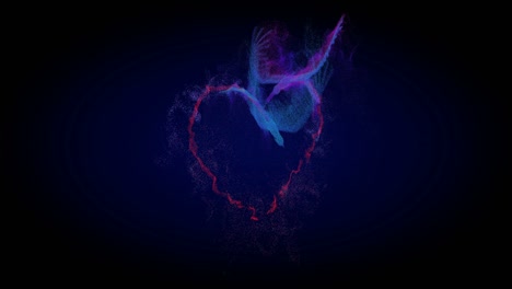 two digital models of pink and blue magic birds of happiness fly along the trajectory of the heart. phoenix bird, eagle silhouette.