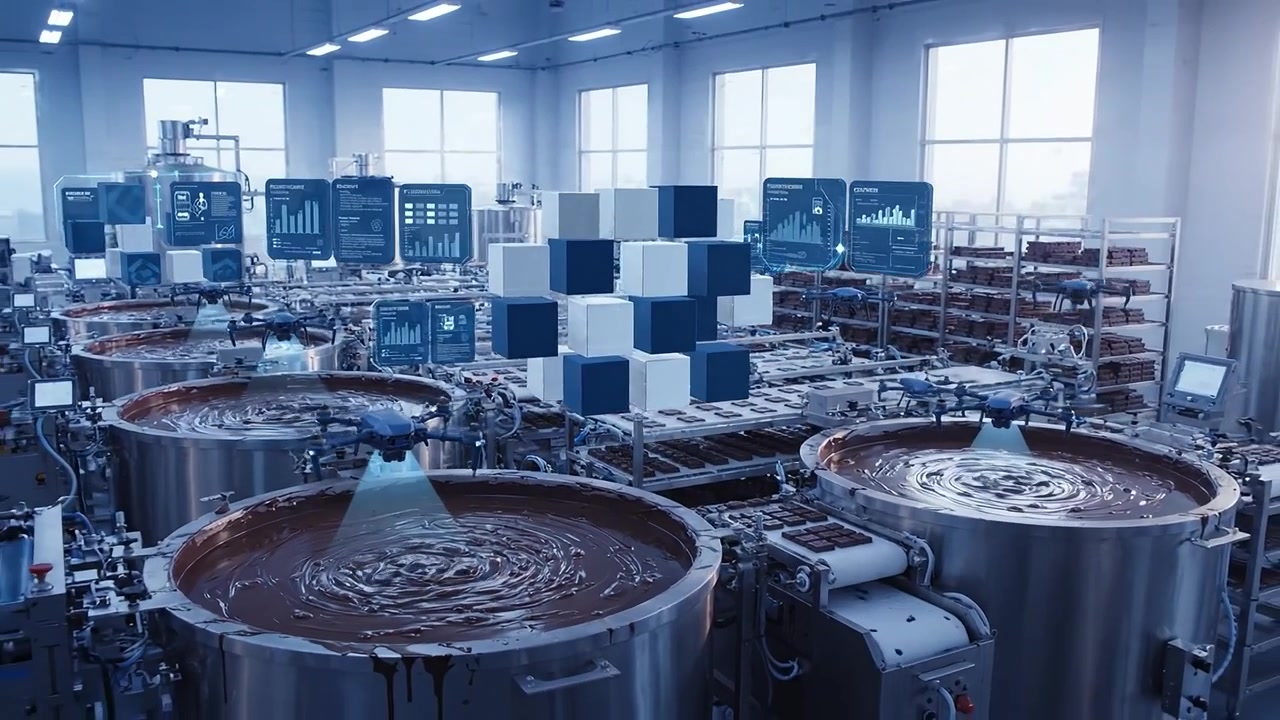 Drones and Holographic Data Monitoring Chocolate Production in a Smart Factory