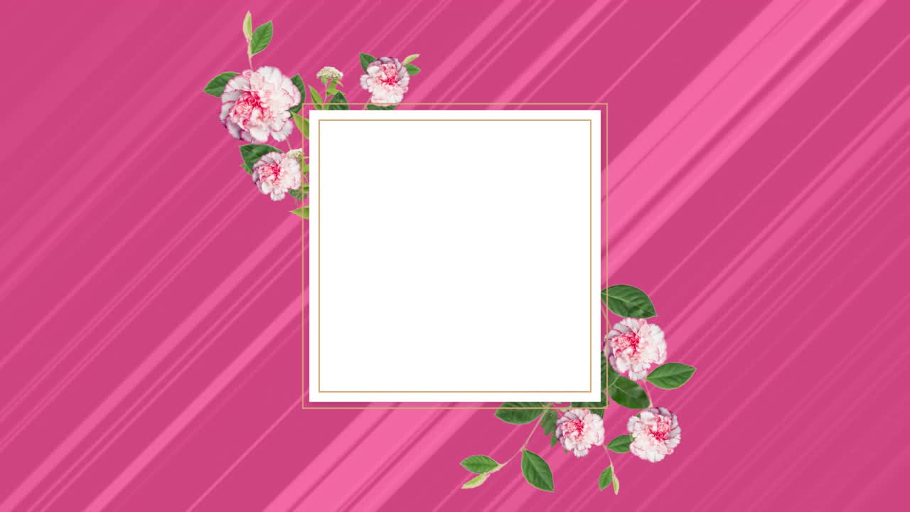 Quadrato bianco con foglie e fiori su striature rosa pallido