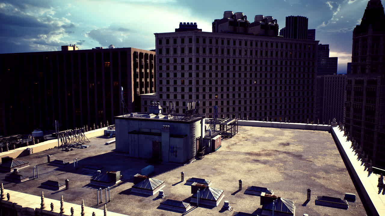 vista del techo de la ciudad al anochecer