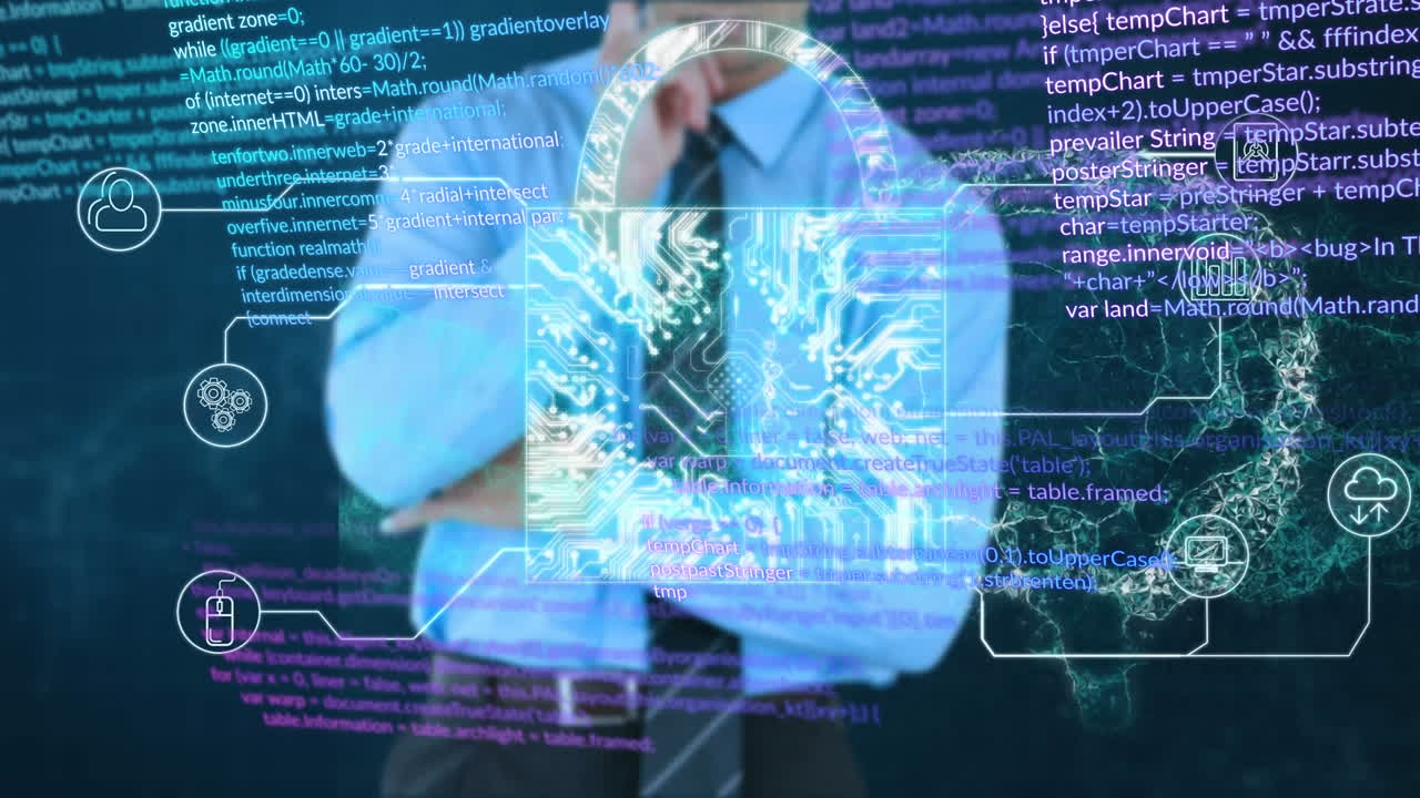 Animation of data processing over caucasian businessman