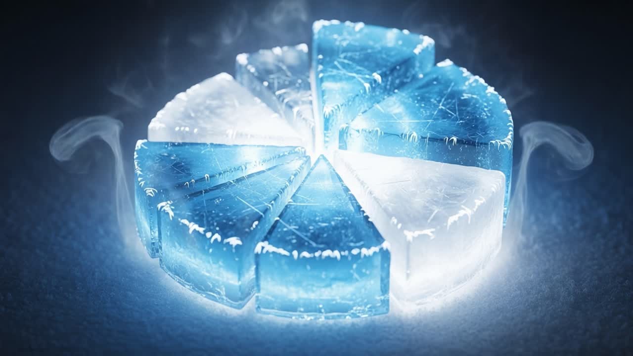 An Artistic Representation of Frosty Ice Segments Glowing with Ethereal Light, Capturing the Beauty and Mystique of Frozen Elements in a Visually Striking Composition