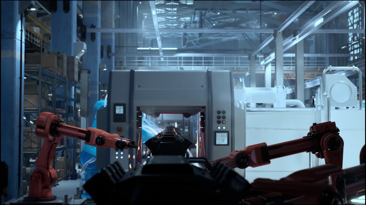 modernizzazione delle armi robotiche industriali intelligenti per la tecnologia delle fabbriche digitali. concetto di automazione del processo di produzione dell'industria 4.0 o 4a rivoluzione industriale e funzionamento di controllo software iot