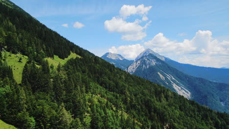 Aerial-view-of-Prevala-mountain-landscape,-panning,-right-Slovenia