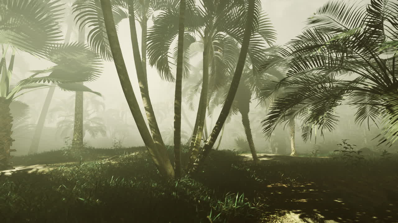 Lush tropical forest engulfed in morning mist offers tranquil escape