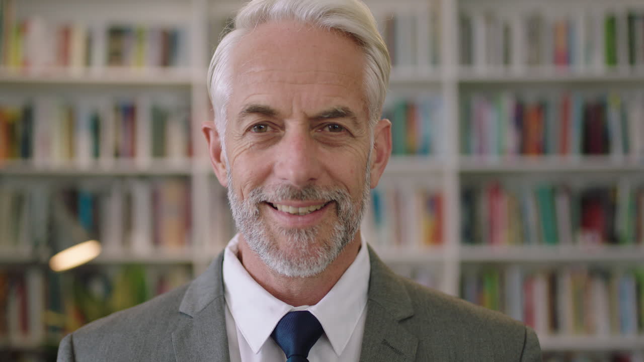 retrato de un hombre de negocios profesional en la biblioteca un caballero sonriente arquitecto profesor conferenciante