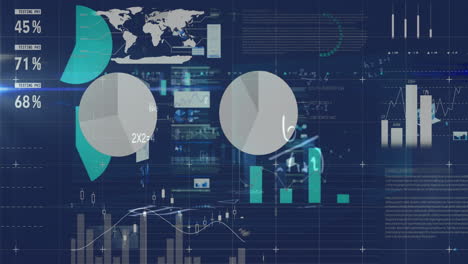 animación del procesamiento de datos sobre fondo azul