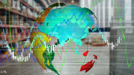 animation of financial data processing over globe
