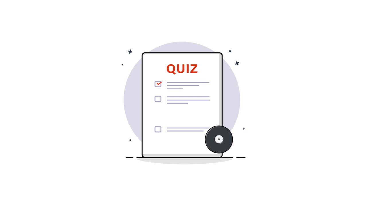 Animeret quizpapir med stopur og flueben