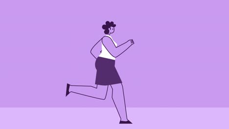la mujer de estilo púrpura es un personaje plano que corre en ciclo. animación de bucle aislado con canal alfa