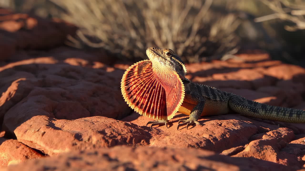 Frilled-neck Lizard in Desert Landscape