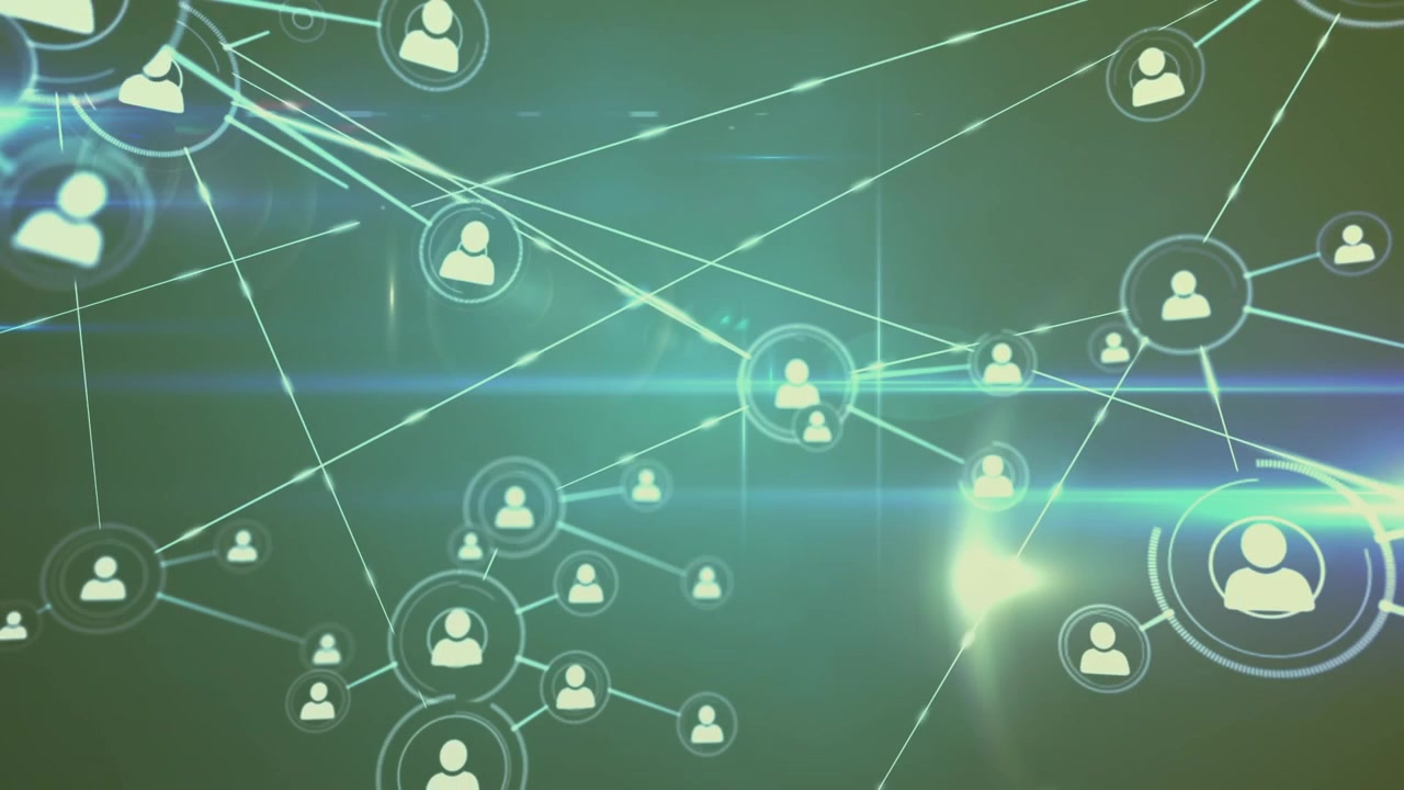 Animazione di una rete di connessioni su sfondo verde