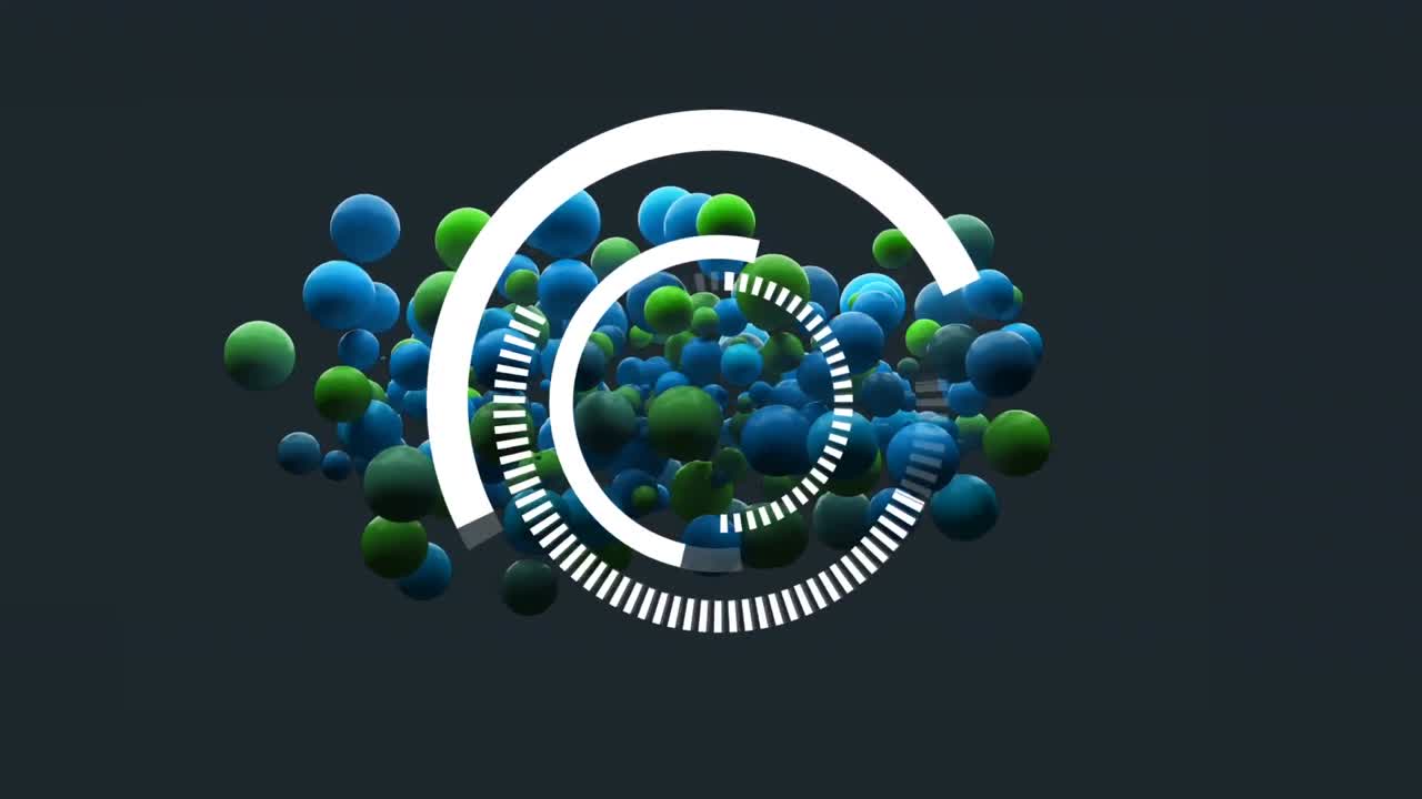 radiación en movimiento contra bolas de colores en un fondo azul