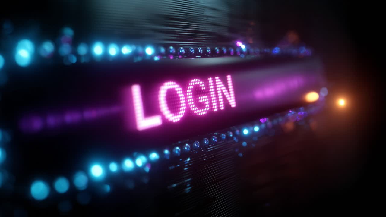 A Glowing Digital Interface with a Prominent 'LOGIN' Message, Showcasing Vibrant Colors and Dynamic Lighting Effects in a Futuristic Setting