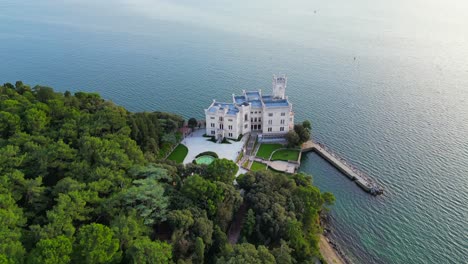 aerial 4k video drone shot in europe a castle by the sea