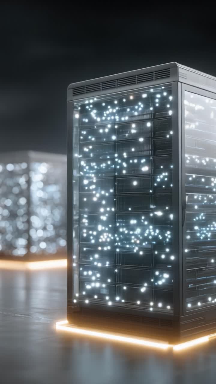 A High-Tech Data Center Showcasing Cutting-Edge Server Technology with Glowing Lights and a Sleek, Modern Design for Enhanced Data Storage and Processing Efficiency