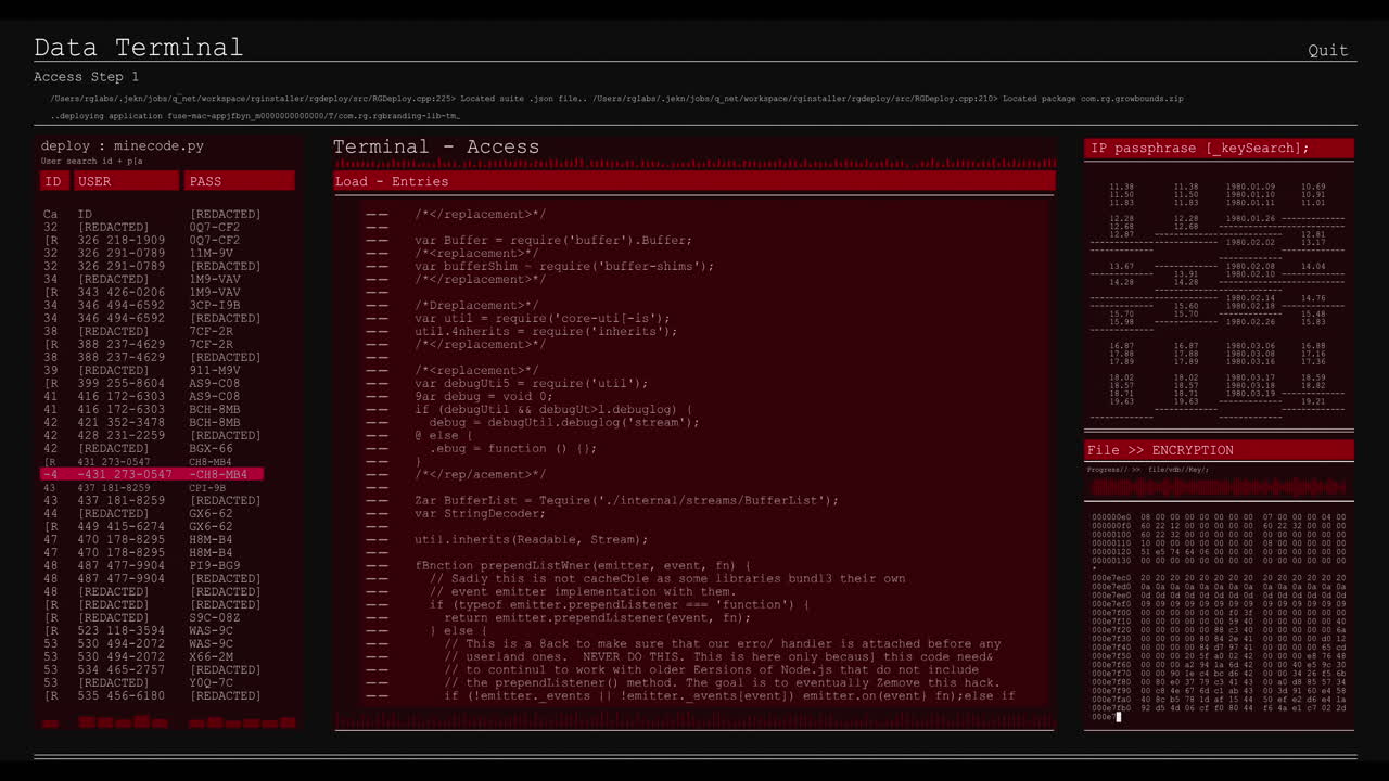 animación del procesamiento de datos en pantallas de computadora rojas