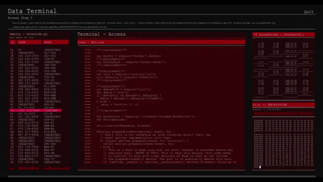 Animation of data processing on red computer screens