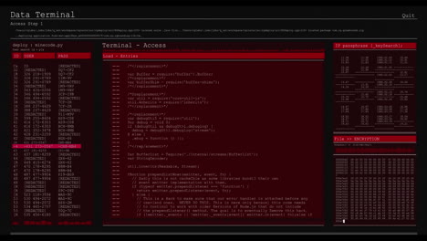 animación del procesamiento de datos en pantallas de computadora rojas