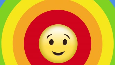 Animation-Eines-Smiley-Gesichts-über-Regenbogenkreisen-Im-Hintergrund