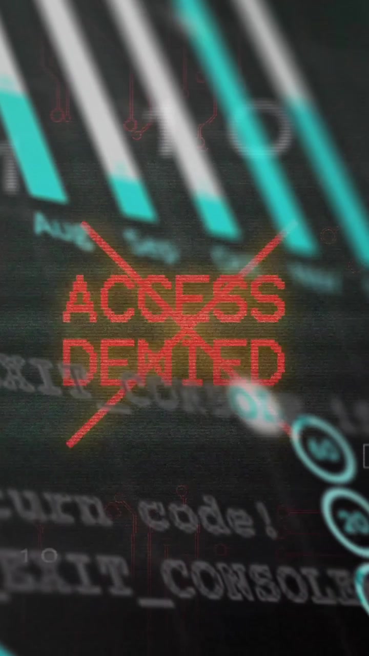 Animation of access denied text over processing data and charts on interface